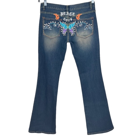 Y2K Joy Jeans Peace Love Butterfly Embroidered Flare Leg Jeans Size 9 - Picture 1 of 14
